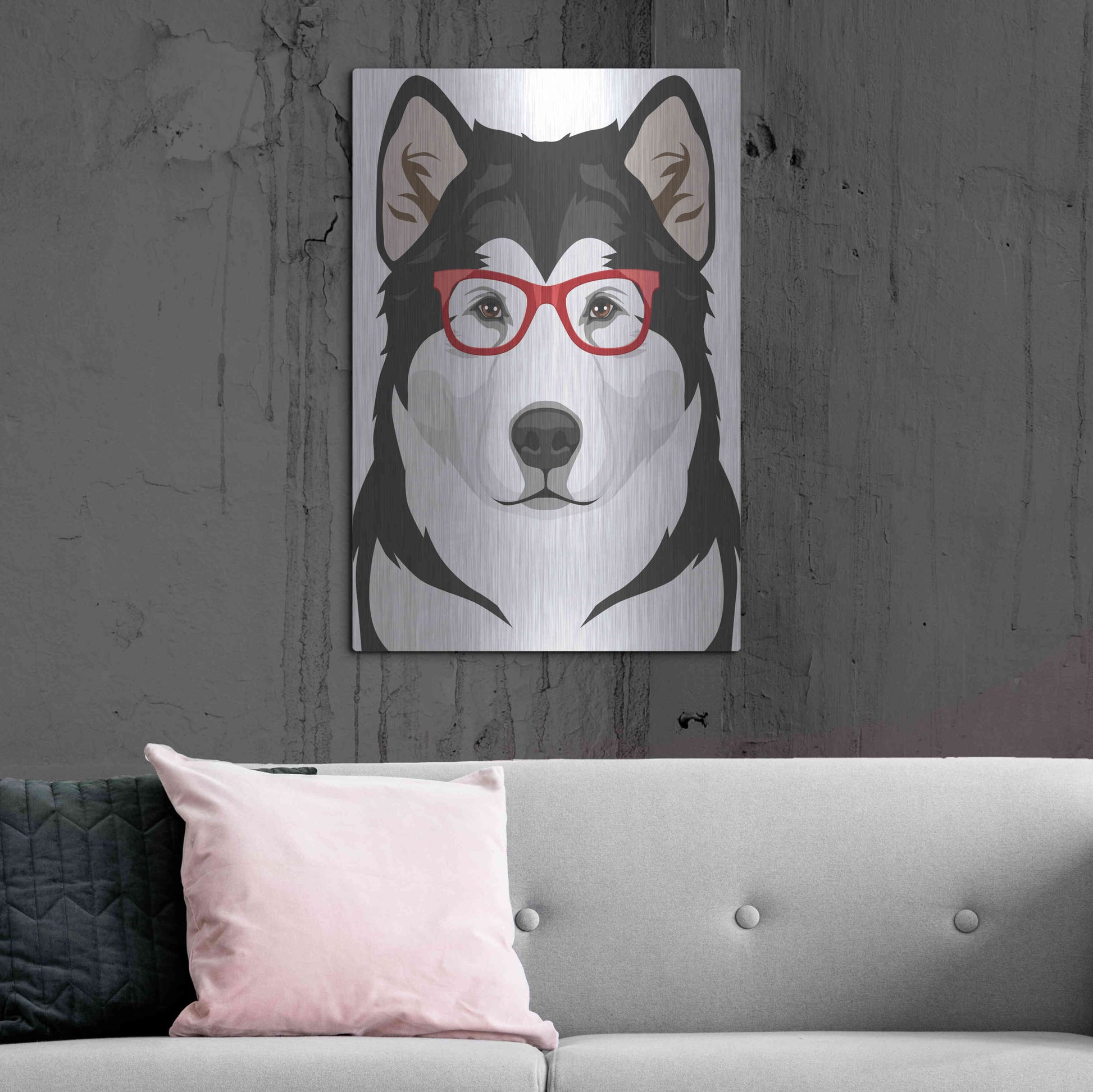 Luxe Metal Art 'Alaskan Malamute Wearing Hipster Glasses' by Olga and Alexey Drozdov, Metal Wall Art,24x36