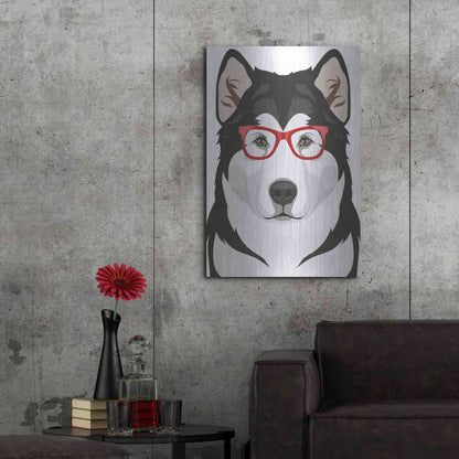 Luxe Metal Art 'Alaskan Malamute Wearing Hipster Glasses' by Olga and Alexey Drozdov, Metal Wall Art,24x36