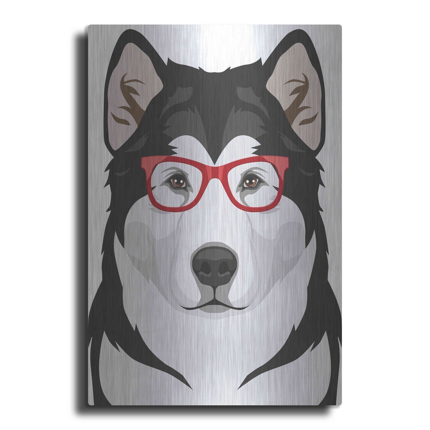 Luxe Metal Art 'Alaskan Malamute Wearing Hipster Glasses' by Olga and Alexey Drozdov, Metal Wall Art