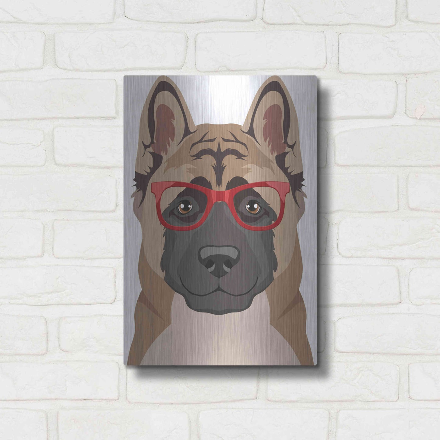Luxe Metal Art 'Akita Wearing Hipster Glasses' by Olga and Alexey Drozdov, Metal Wall Art,12x16