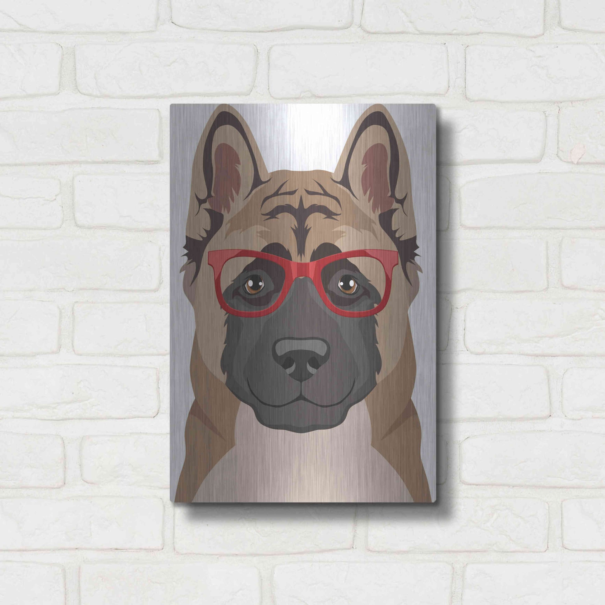 Luxe Metal Art 'Akita Wearing Hipster Glasses' by Olga and Alexey Drozdov, Metal Wall Art,12x16