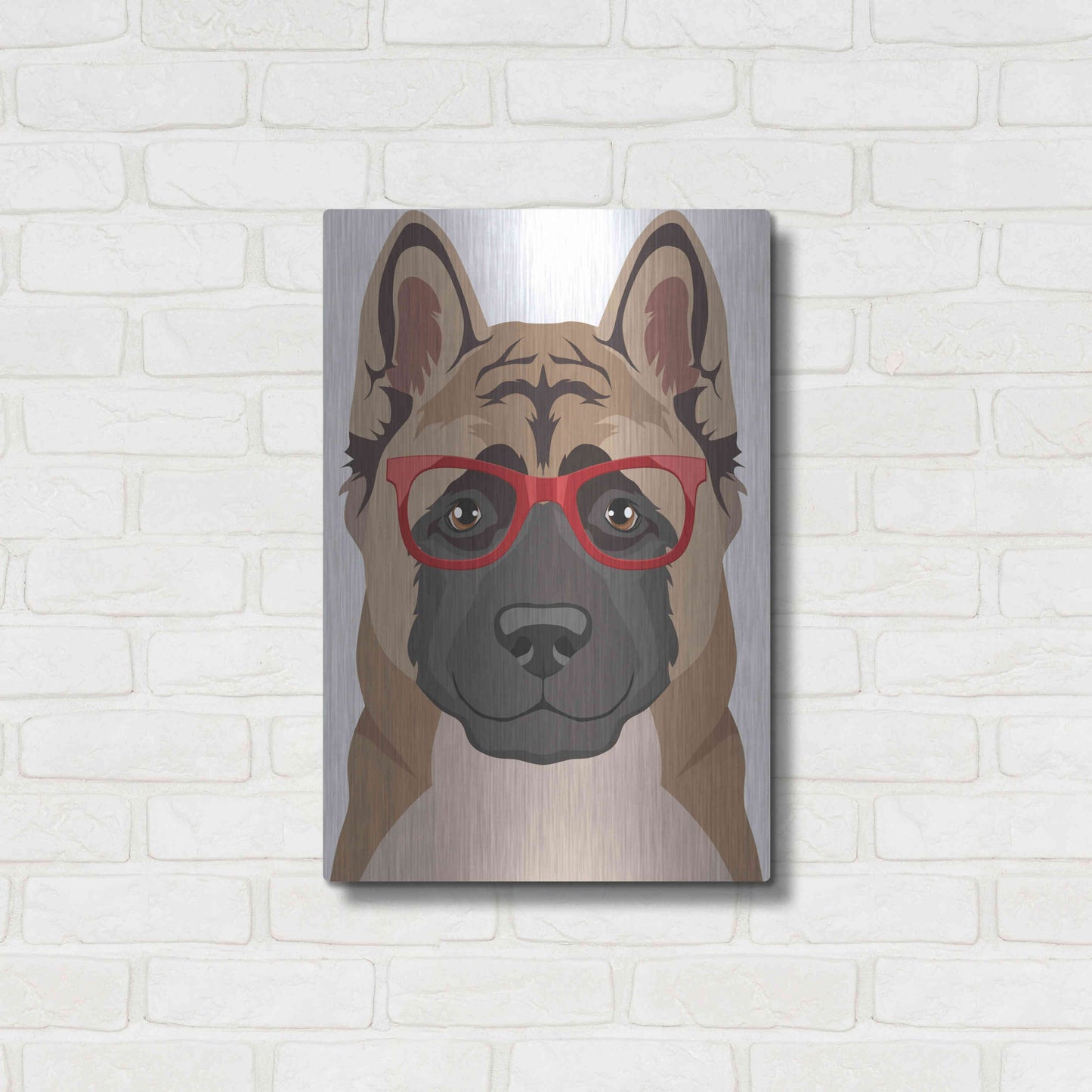 Luxe Metal Art 'Akita Wearing Hipster Glasses' by Olga and Alexey Drozdov, Metal Wall Art,16x24