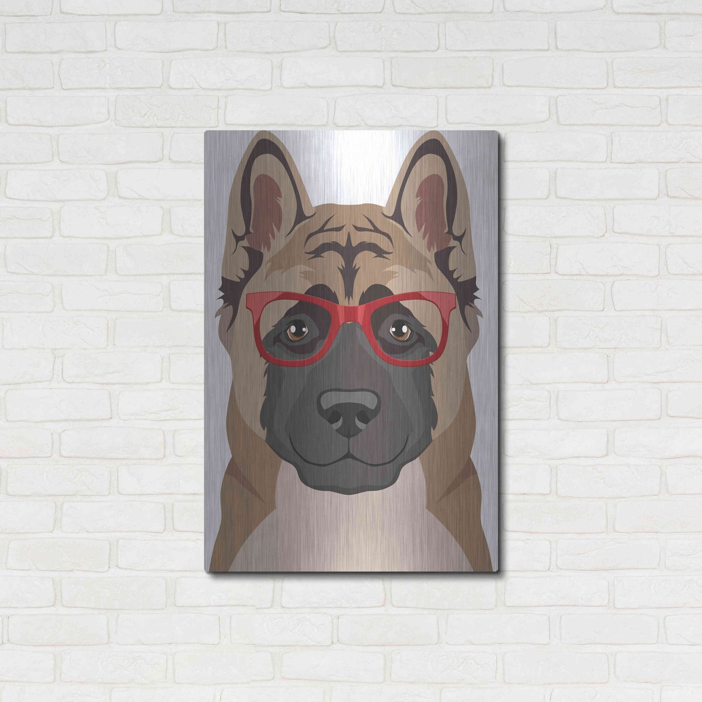 Luxe Metal Art 'Akita Wearing Hipster Glasses' by Olga and Alexey Drozdov, Metal Wall Art,24x36