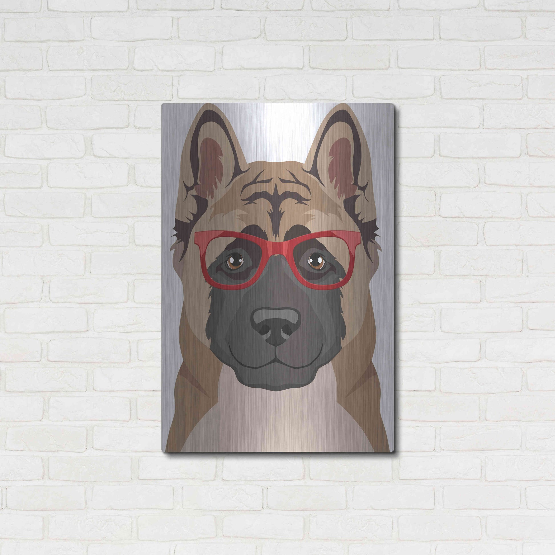 Luxe Metal Art 'Akita Wearing Hipster Glasses' by Olga and Alexey Drozdov, Metal Wall Art,24x36