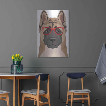 Luxe Metal Art 'Akita Wearing Hipster Glasses' by Olga and Alexey Drozdov, Metal Wall Art,24x36