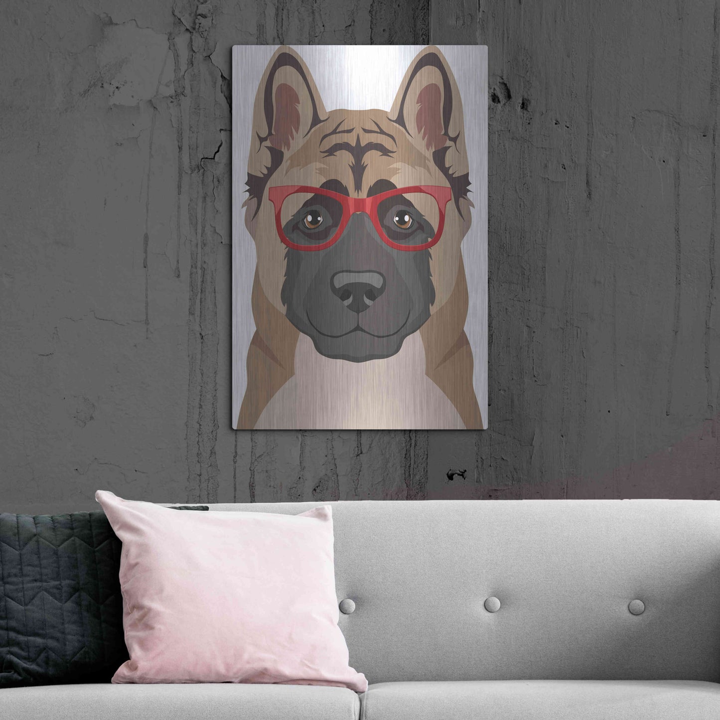 Luxe Metal Art 'Akita Wearing Hipster Glasses' by Olga and Alexey Drozdov, Metal Wall Art,24x36