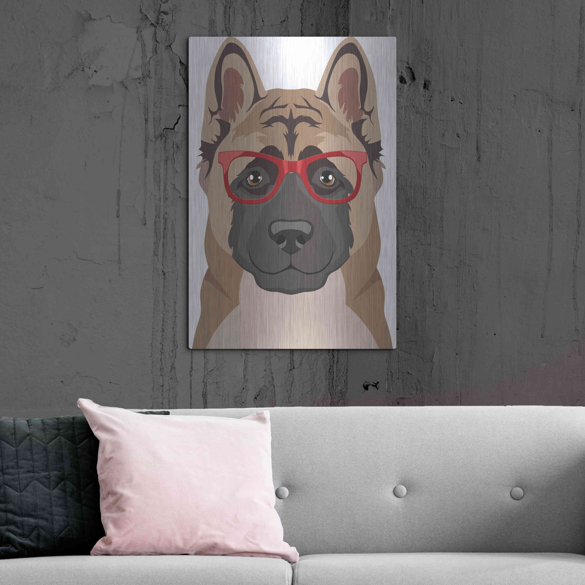 Luxe Metal Art 'Akita Wearing Hipster Glasses' by Olga and Alexey Drozdov, Metal Wall Art,24x36