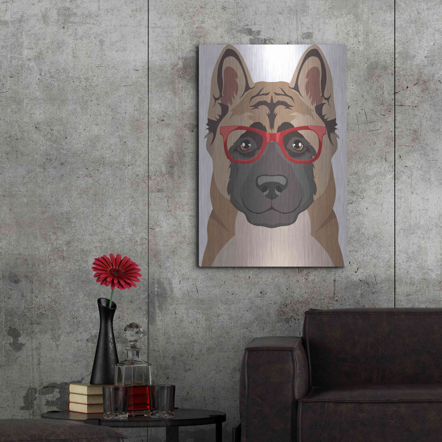 Luxe Metal Art 'Akita Wearing Hipster Glasses' by Olga and Alexey Drozdov, Metal Wall Art,24x36