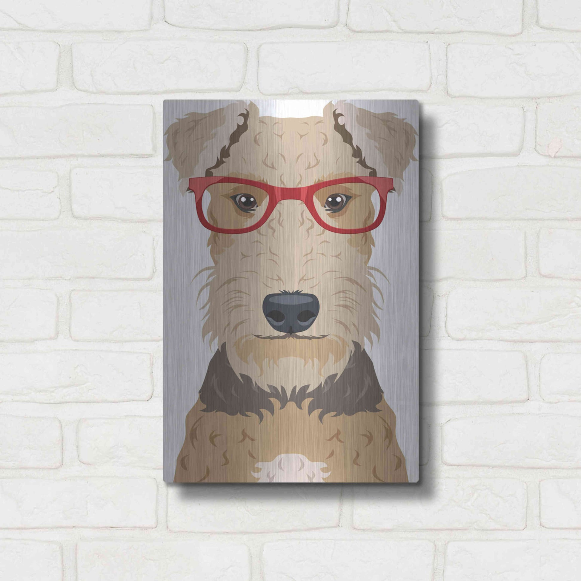 Luxe Metal Art 'Airedale Terrier Wearing Hipster Glasses' by Olga and Alexey Drozdov, Metal Wall Art,12x16