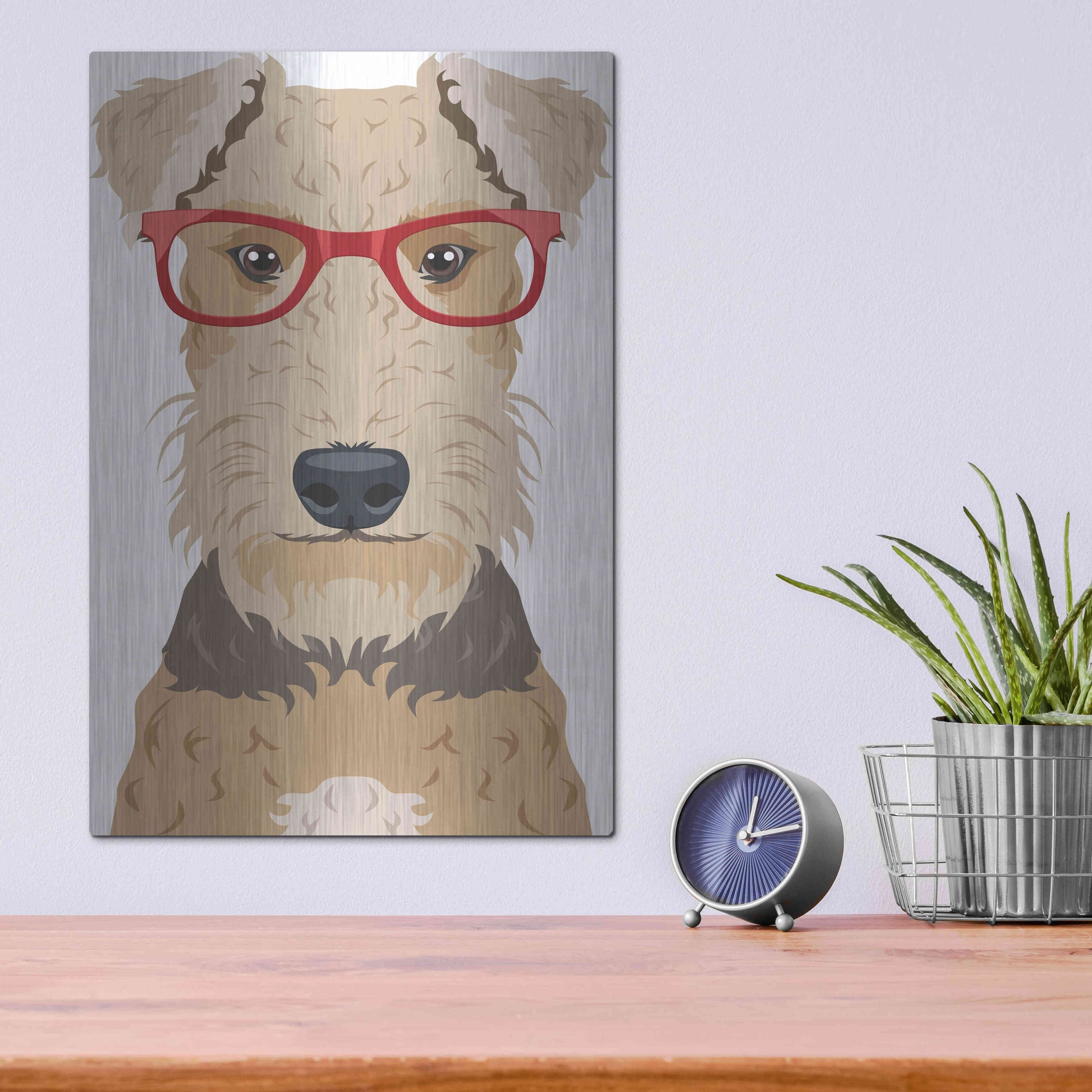 Luxe Metal Art 'Airedale Terrier Wearing Hipster Glasses' by Olga and Alexey Drozdov, Metal Wall Art,12x16