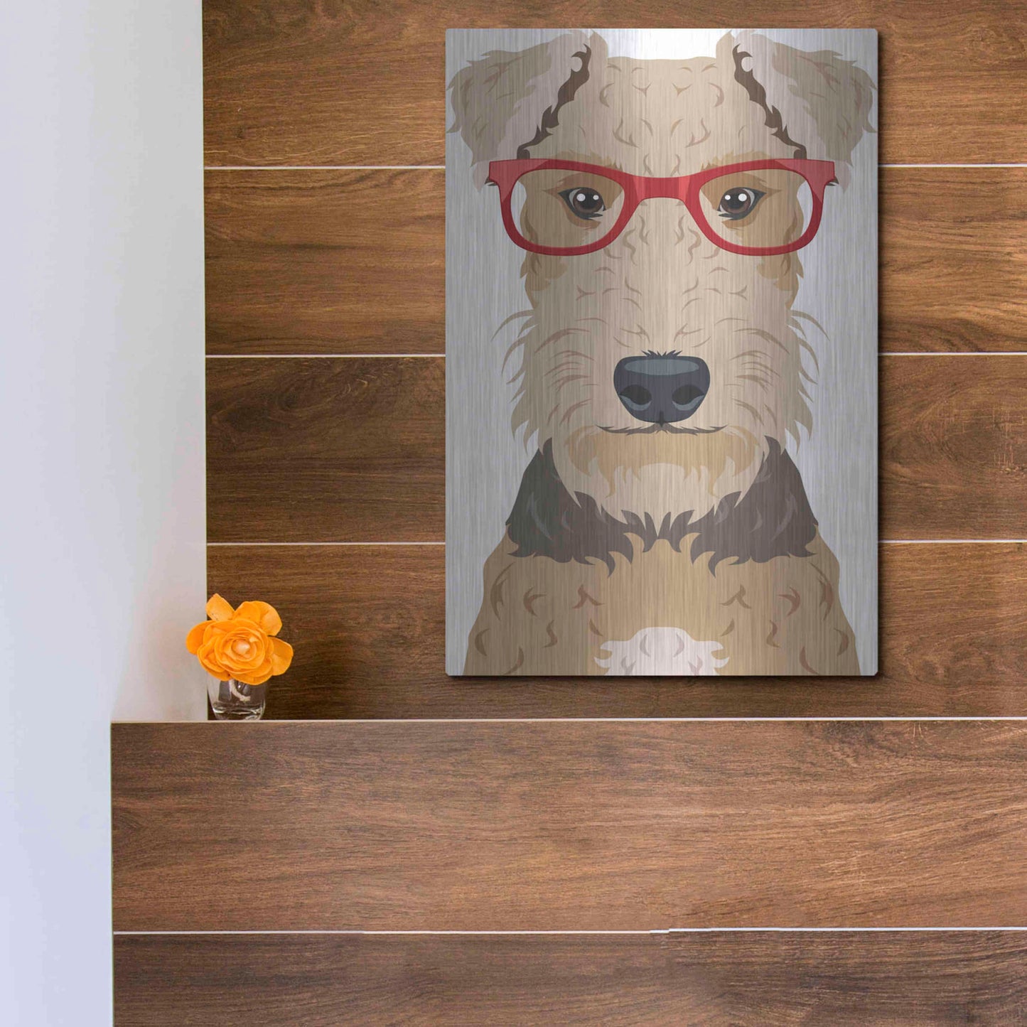 Luxe Metal Art 'Airedale Terrier Wearing Hipster Glasses' by Olga and Alexey Drozdov, Metal Wall Art,12x16