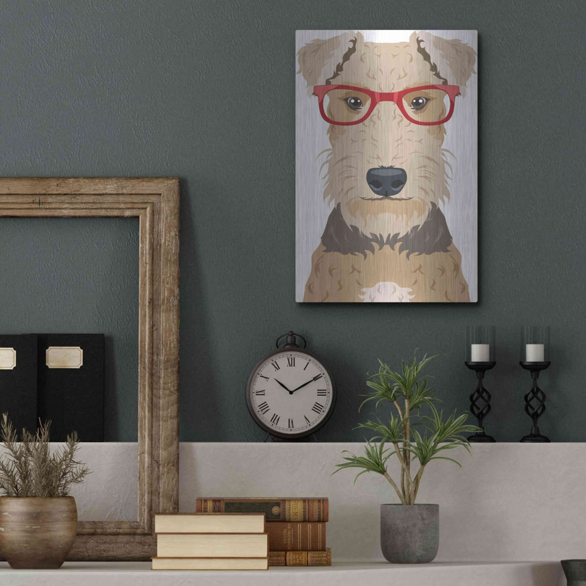 Luxe Metal Art 'Airedale Terrier Wearing Hipster Glasses' by Olga and Alexey Drozdov, Metal Wall Art,12x16