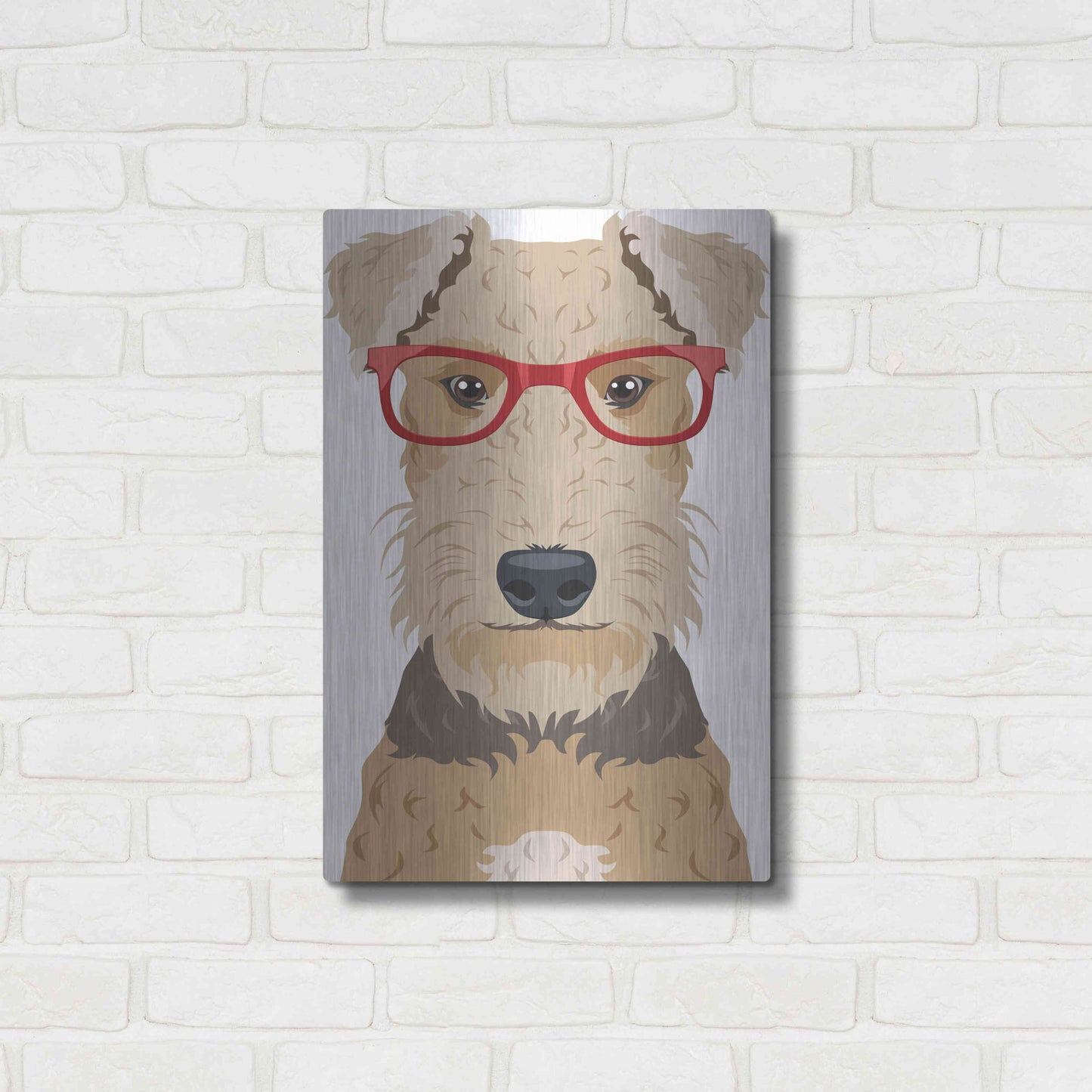 Luxe Metal Art 'Airedale Terrier Wearing Hipster Glasses' by Olga and Alexey Drozdov, Metal Wall Art,16x24