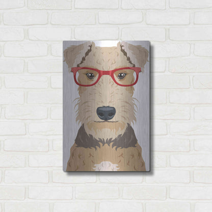 Luxe Metal Art 'Airedale Terrier Wearing Hipster Glasses' by Olga and Alexey Drozdov, Metal Wall Art,16x24