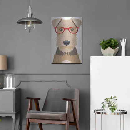 Luxe Metal Art 'Airedale Terrier Wearing Hipster Glasses' by Olga and Alexey Drozdov, Metal Wall Art,16x24