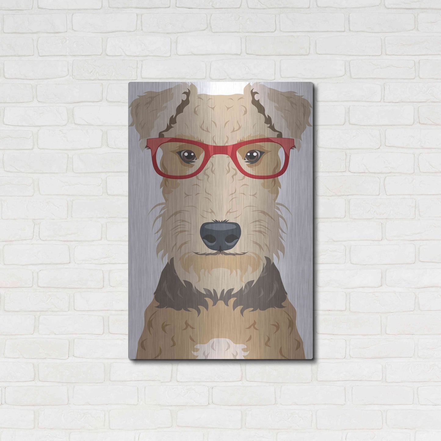 Luxe Metal Art 'Airedale Terrier Wearing Hipster Glasses' by Olga and Alexey Drozdov, Metal Wall Art,24x36