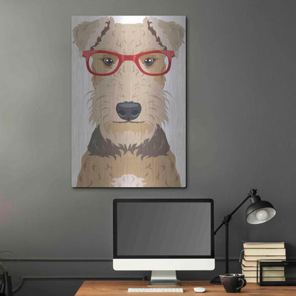 Luxe Metal Art 'Airedale Terrier Wearing Hipster Glasses' by Olga and Alexey Drozdov, Metal Wall Art,24x36