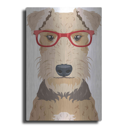 Luxe Metal Art 'Airedale Terrier Wearing Hipster Glasses' by Olga and Alexey Drozdov, Metal Wall Art