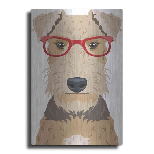 Luxe Metal Art 'Airedale Terrier Wearing Hipster Glasses' by Olga and Alexey Drozdov, Metal Wall Art