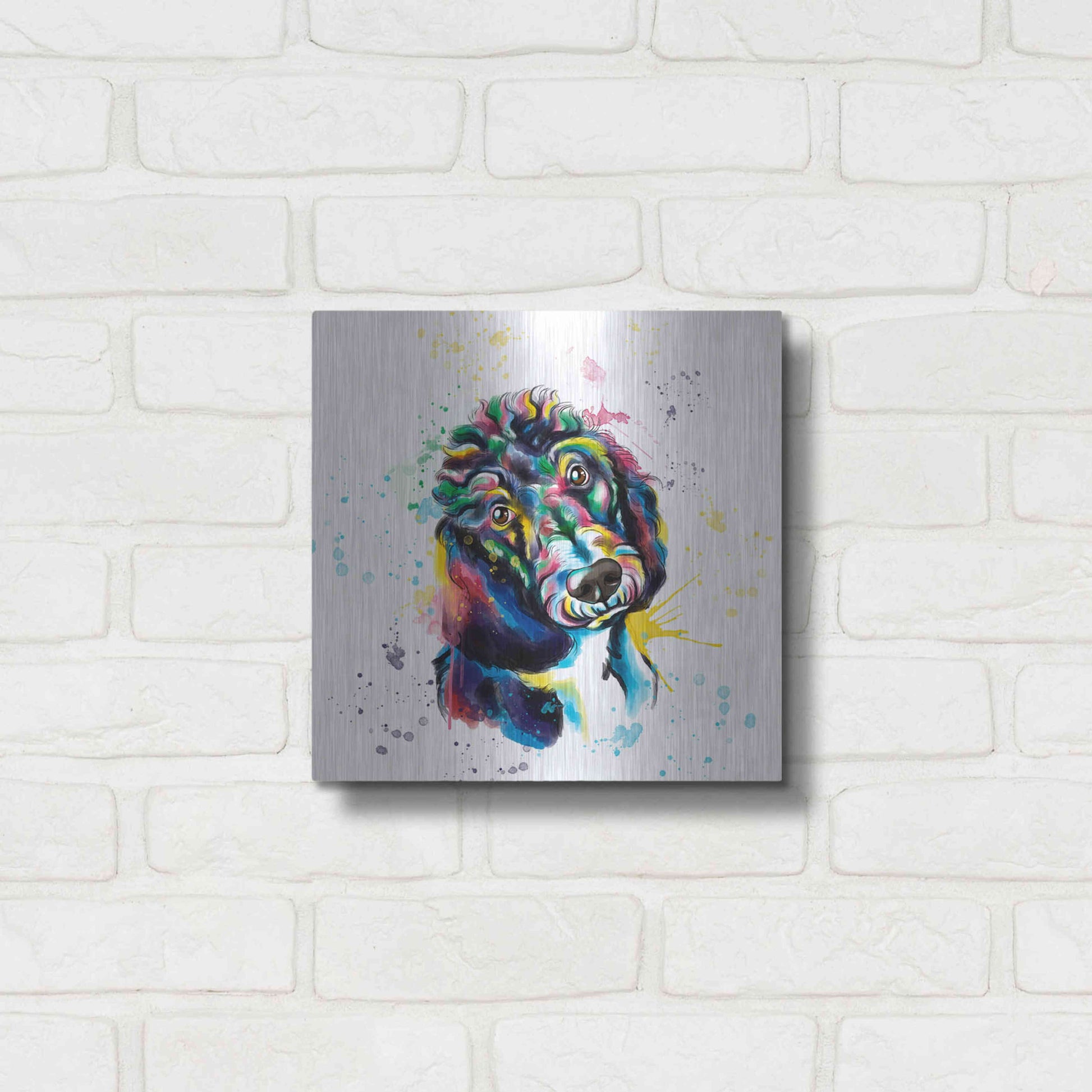 Luxe Metal Art 'Colorful Watercolor Poodle 2' by Olga and Alexey Drozdov, Metal Wall Art,12x12