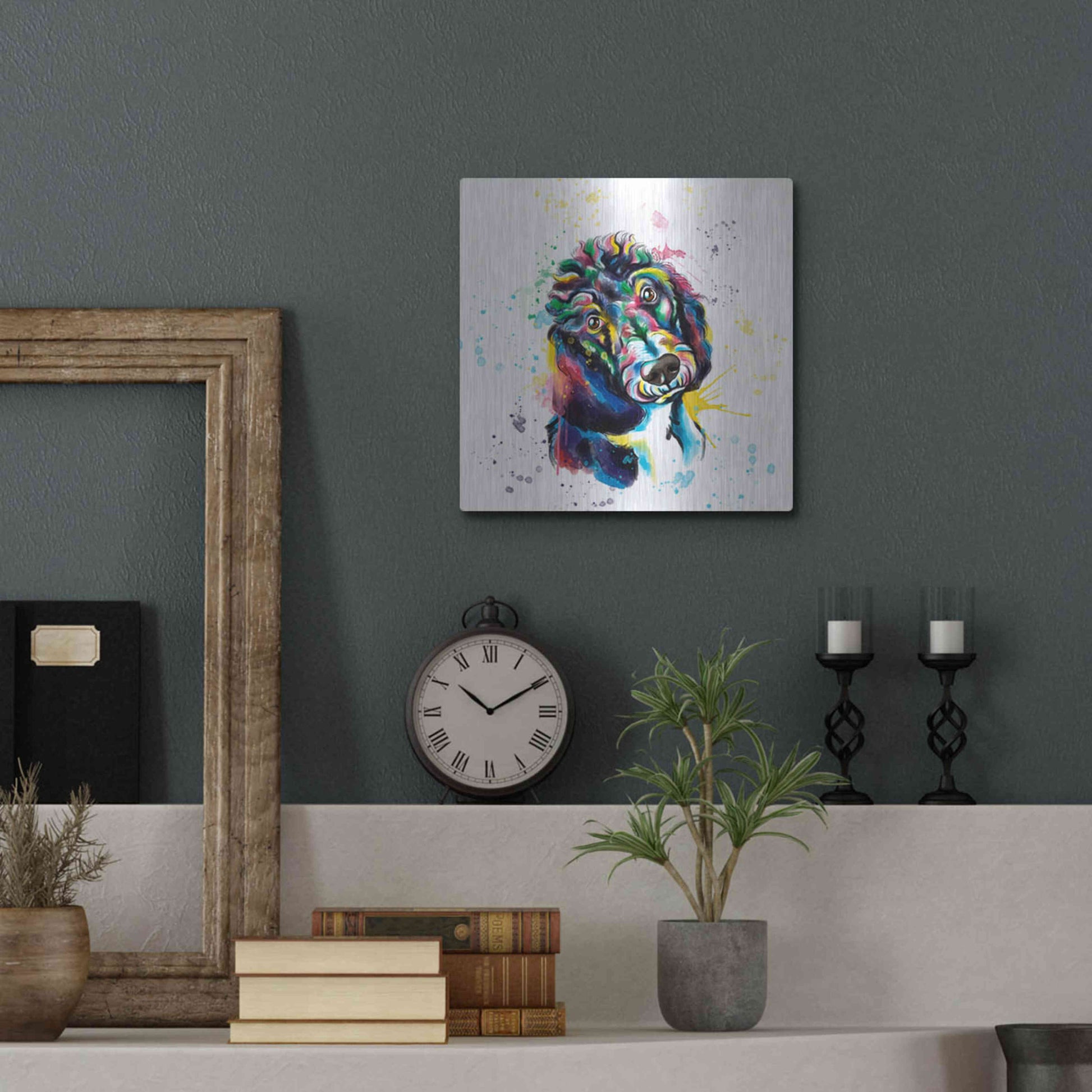 Luxe Metal Art 'Colorful Watercolor Poodle 2' by Olga and Alexey Drozdov, Metal Wall Art,12x12