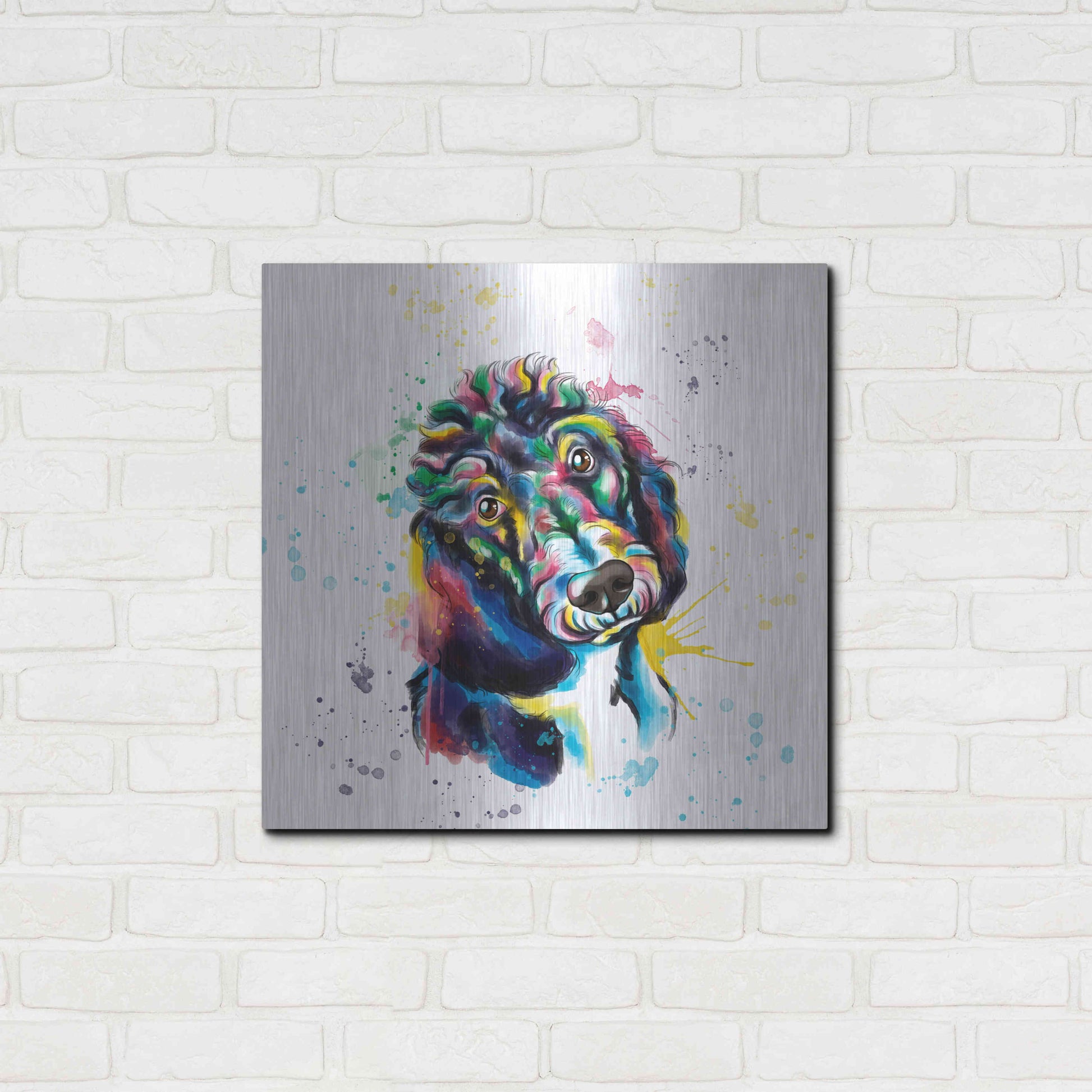 Luxe Metal Art 'Colorful Watercolor Poodle 2' by Olga and Alexey Drozdov, Metal Wall Art,24x24