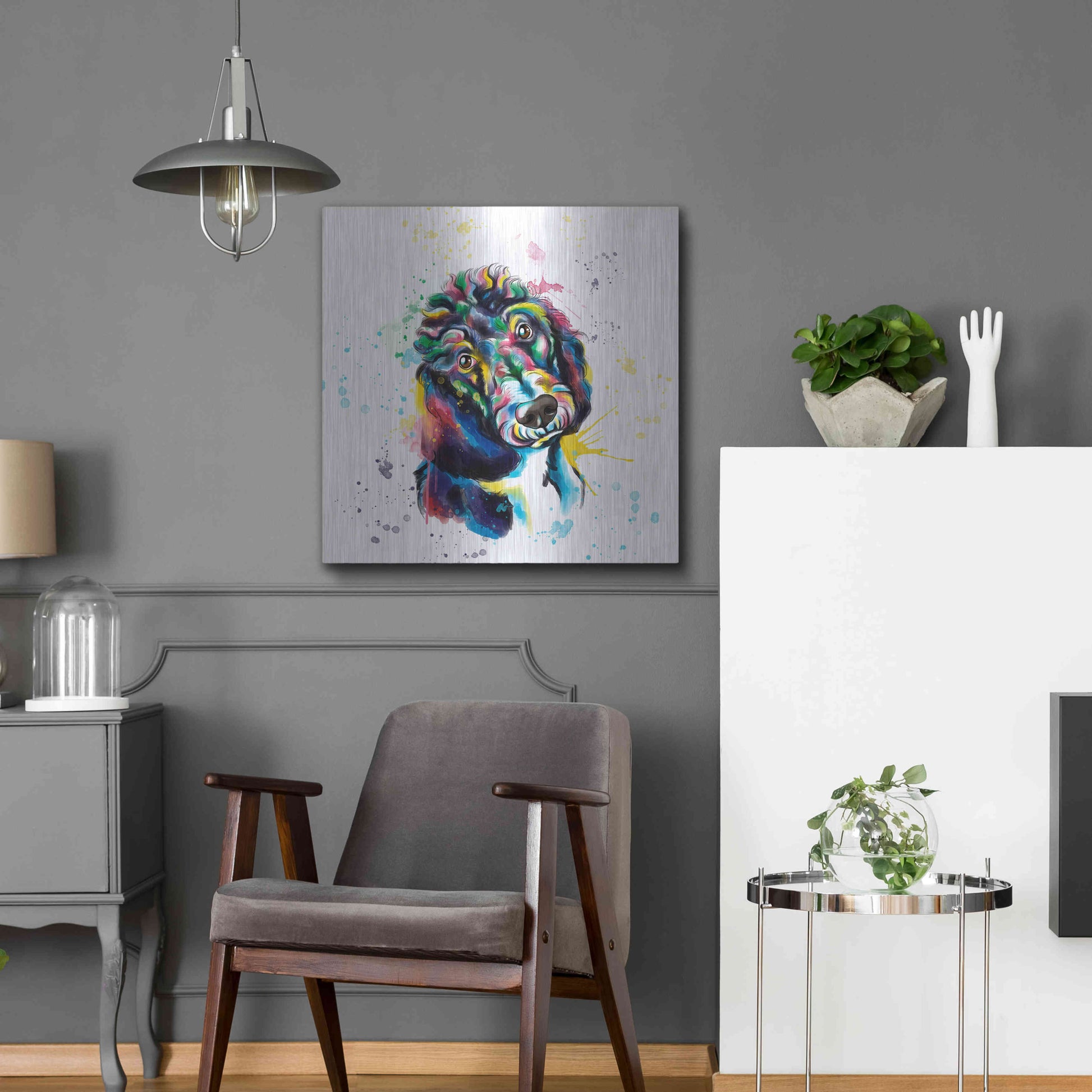 Luxe Metal Art 'Colorful Watercolor Poodle 2' by Olga and Alexey Drozdov, Metal Wall Art,24x24