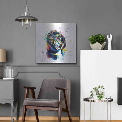 Luxe Metal Art 'Colorful Watercolor Poodle 2' by Olga and Alexey Drozdov, Metal Wall Art,24x24