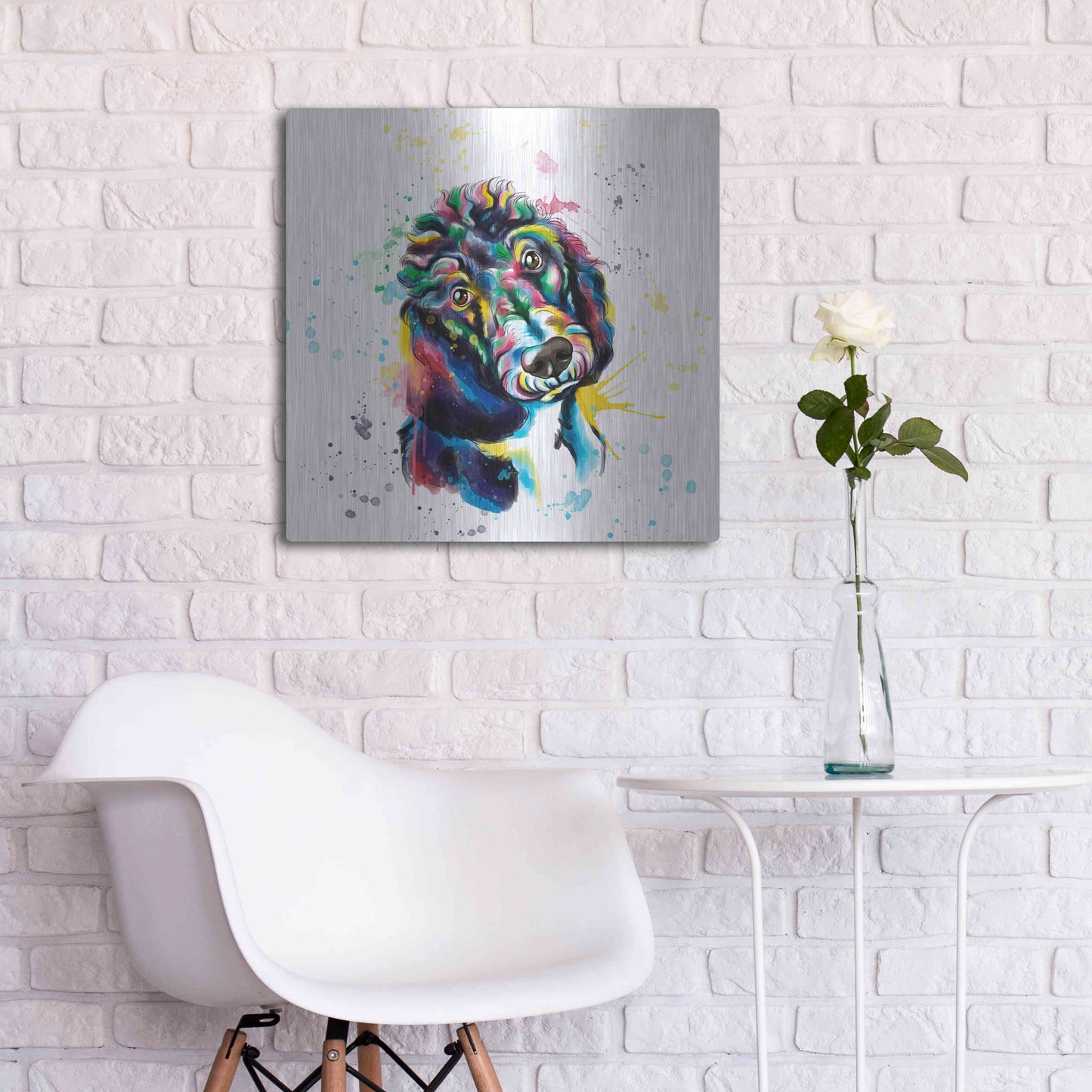 Luxe Metal Art 'Colorful Watercolor Poodle 2' by Olga and Alexey Drozdov, Metal Wall Art,24x24