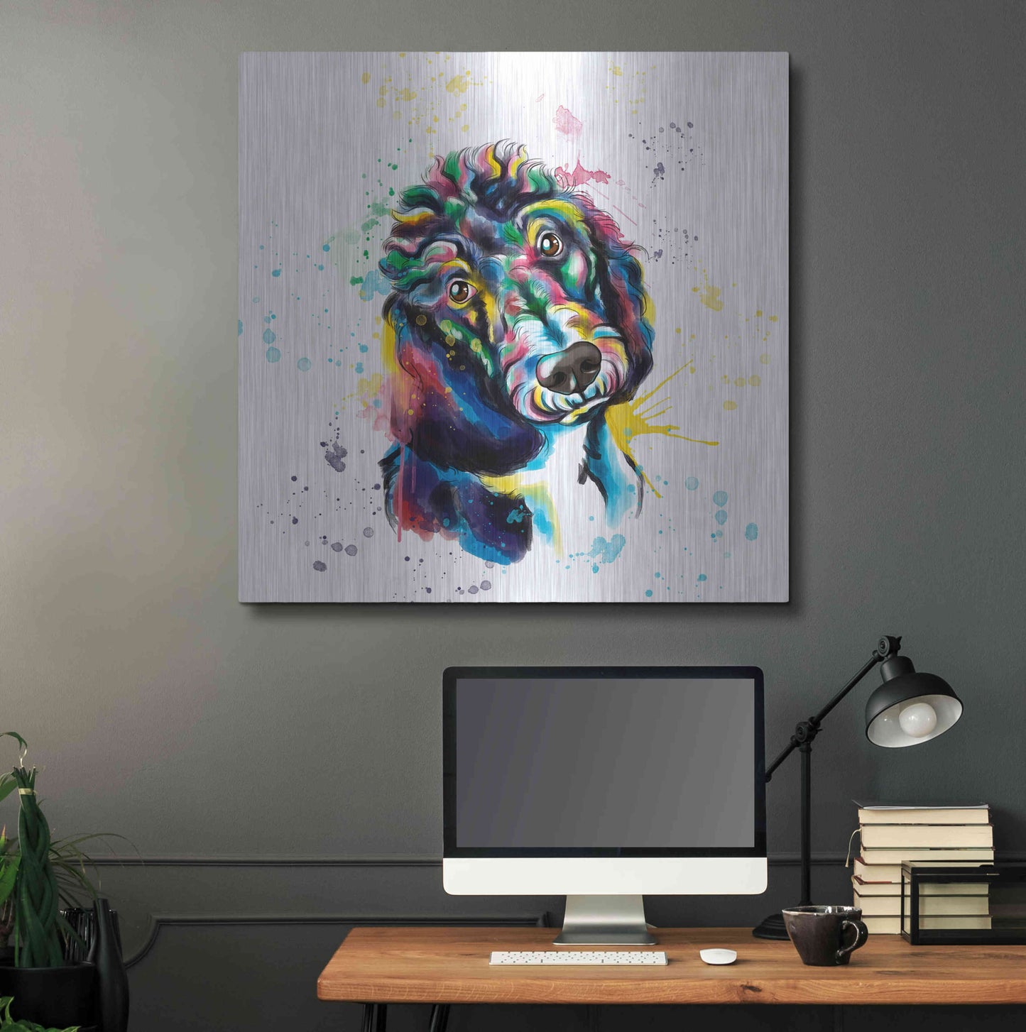 Luxe Metal Art 'Colorful Watercolor Poodle 2' by Olga and Alexey Drozdov, Metal Wall Art,36x36