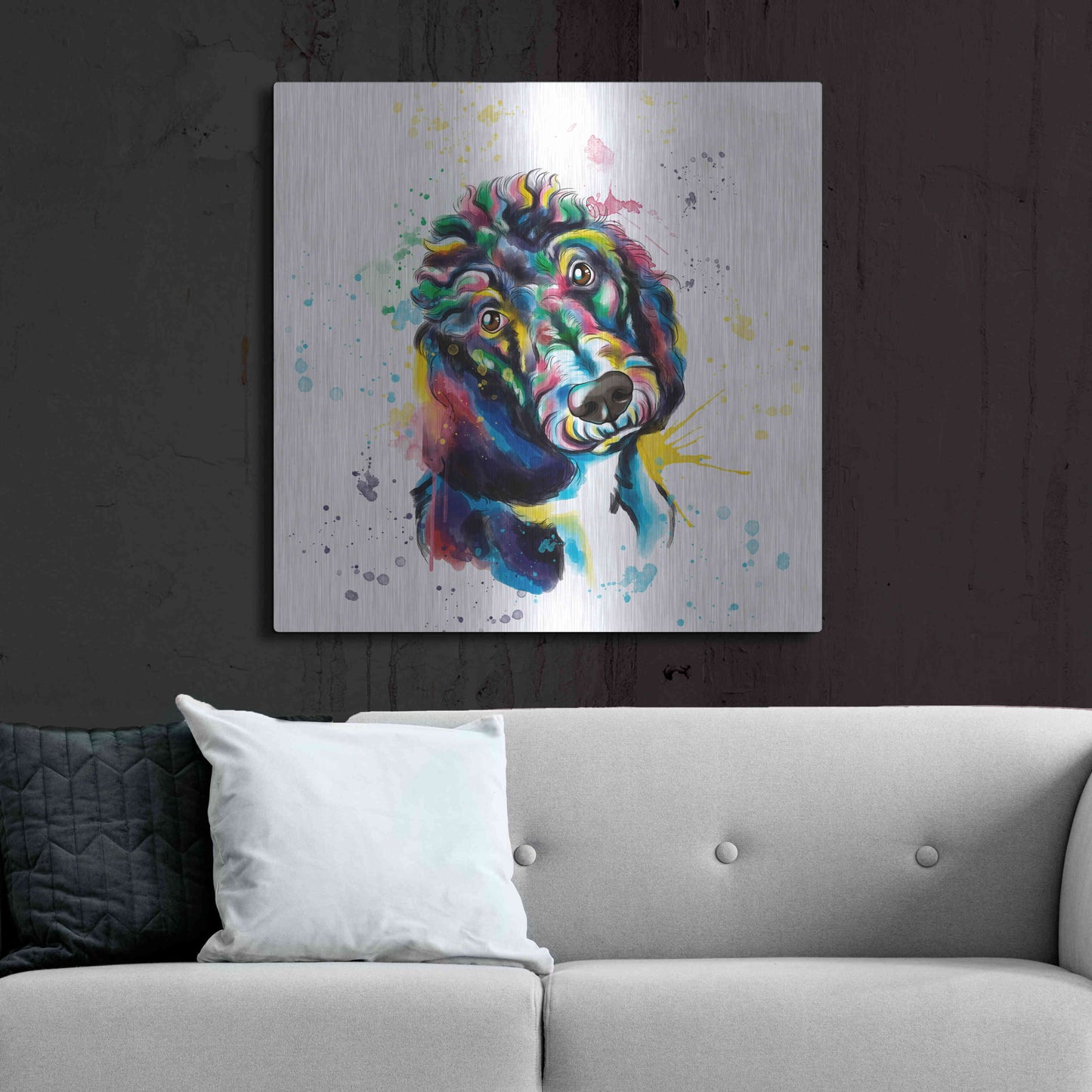Luxe Metal Art 'Colorful Watercolor Poodle 2' by Olga and Alexey Drozdov, Metal Wall Art,36x36