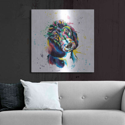 Luxe Metal Art 'Colorful Watercolor Poodle 2' by Olga and Alexey Drozdov, Metal Wall Art,36x36