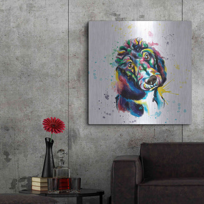 Luxe Metal Art 'Colorful Watercolor Poodle 2' by Olga and Alexey Drozdov, Metal Wall Art,36x36