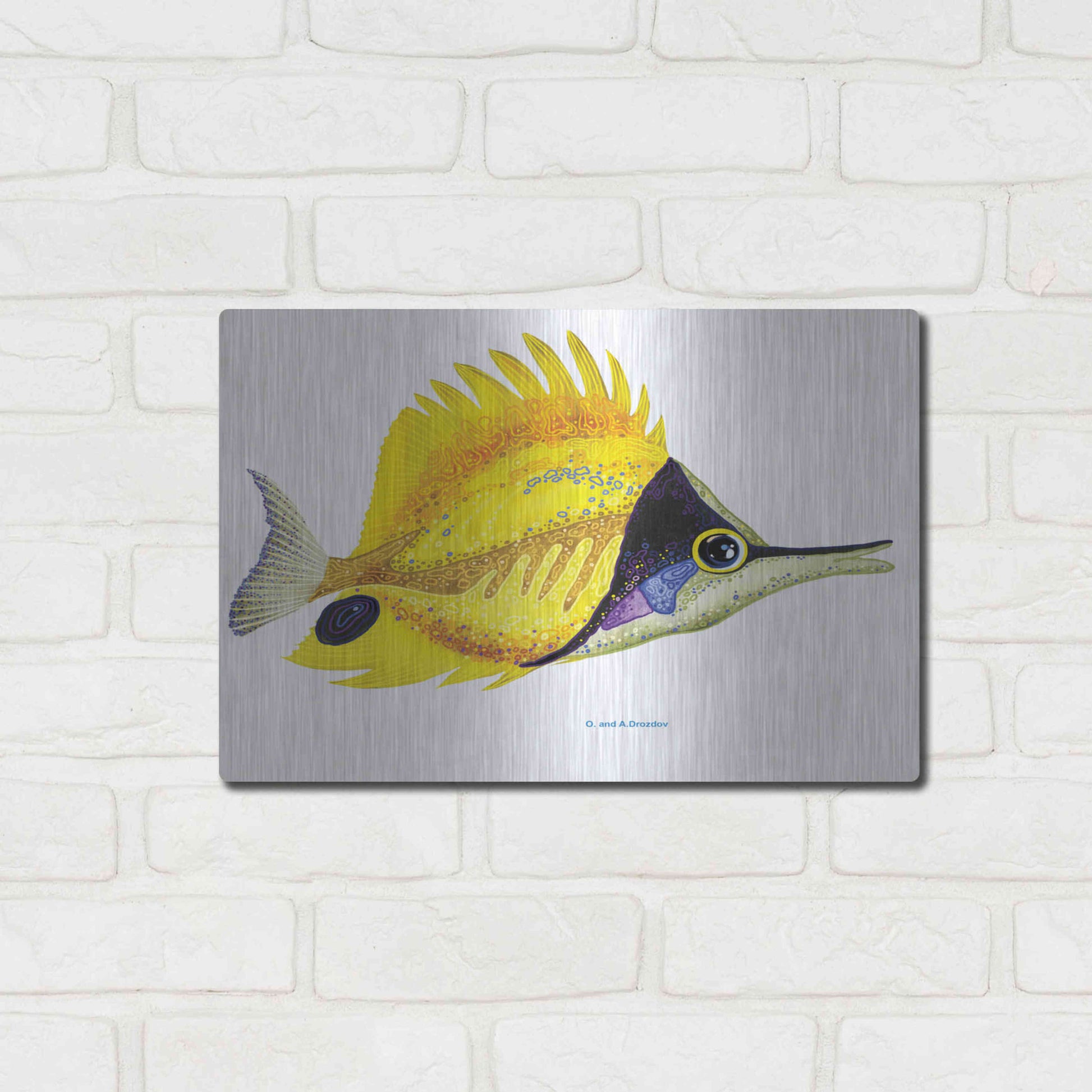 Luxe Metal Art 'Fish 5 Red Yellow' by Olga and Alexey Drozdov, Metal Wall Art,16x12