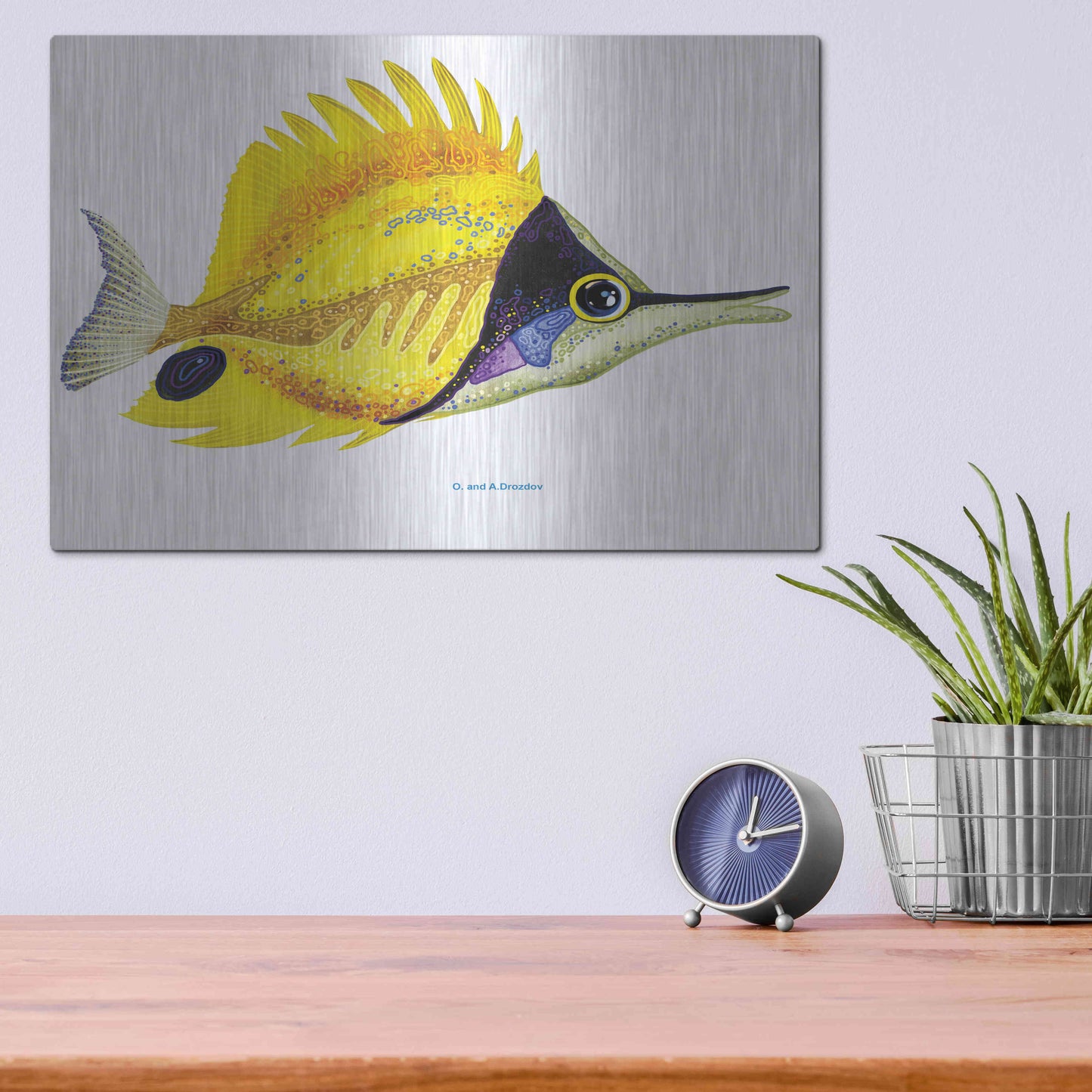 Luxe Metal Art 'Fish 5 Red Yellow' by Olga and Alexey Drozdov, Metal Wall Art,16x12