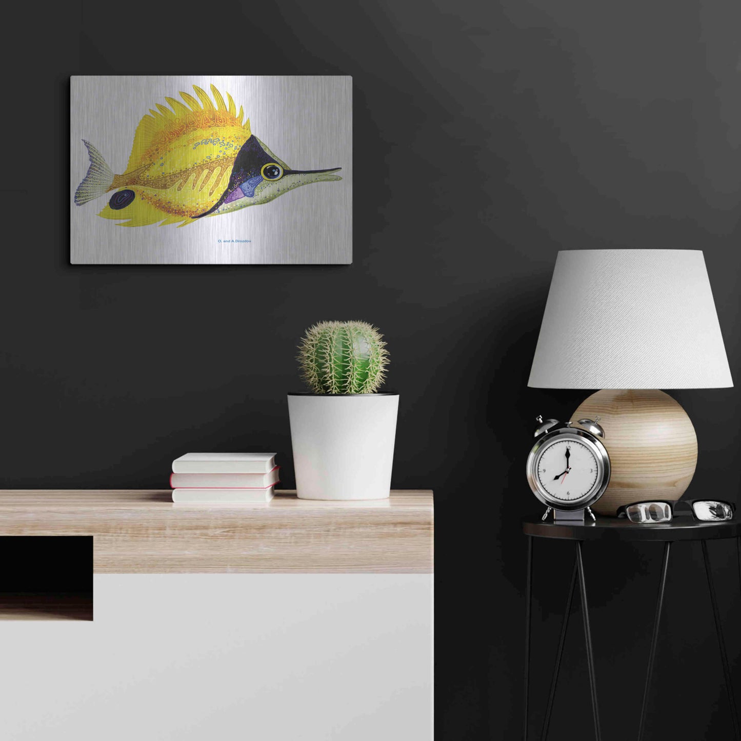 Luxe Metal Art 'Fish 5 Red Yellow' by Olga and Alexey Drozdov, Metal Wall Art,24x16