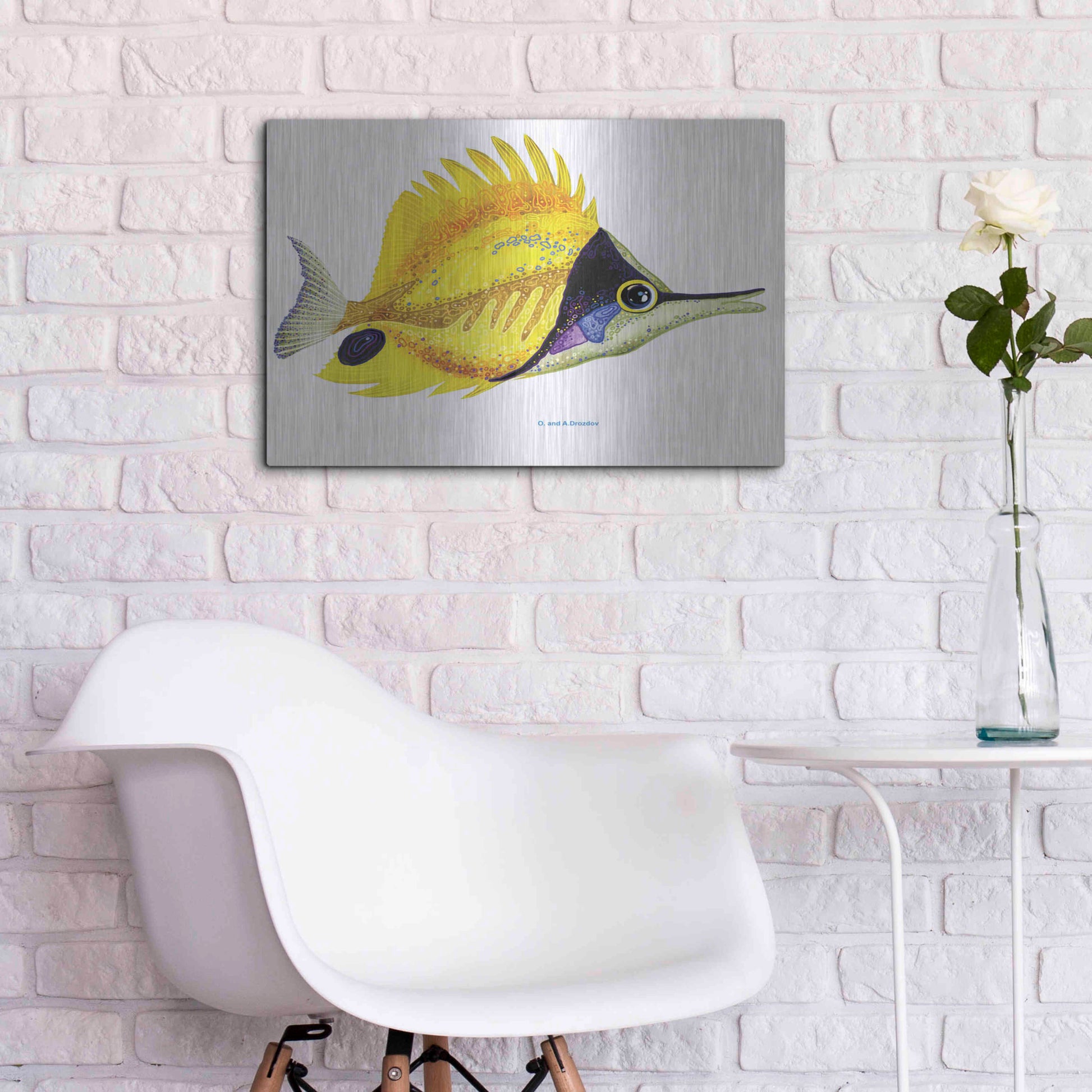 Luxe Metal Art 'Fish 5 Red Yellow' by Olga and Alexey Drozdov, Metal Wall Art,24x16