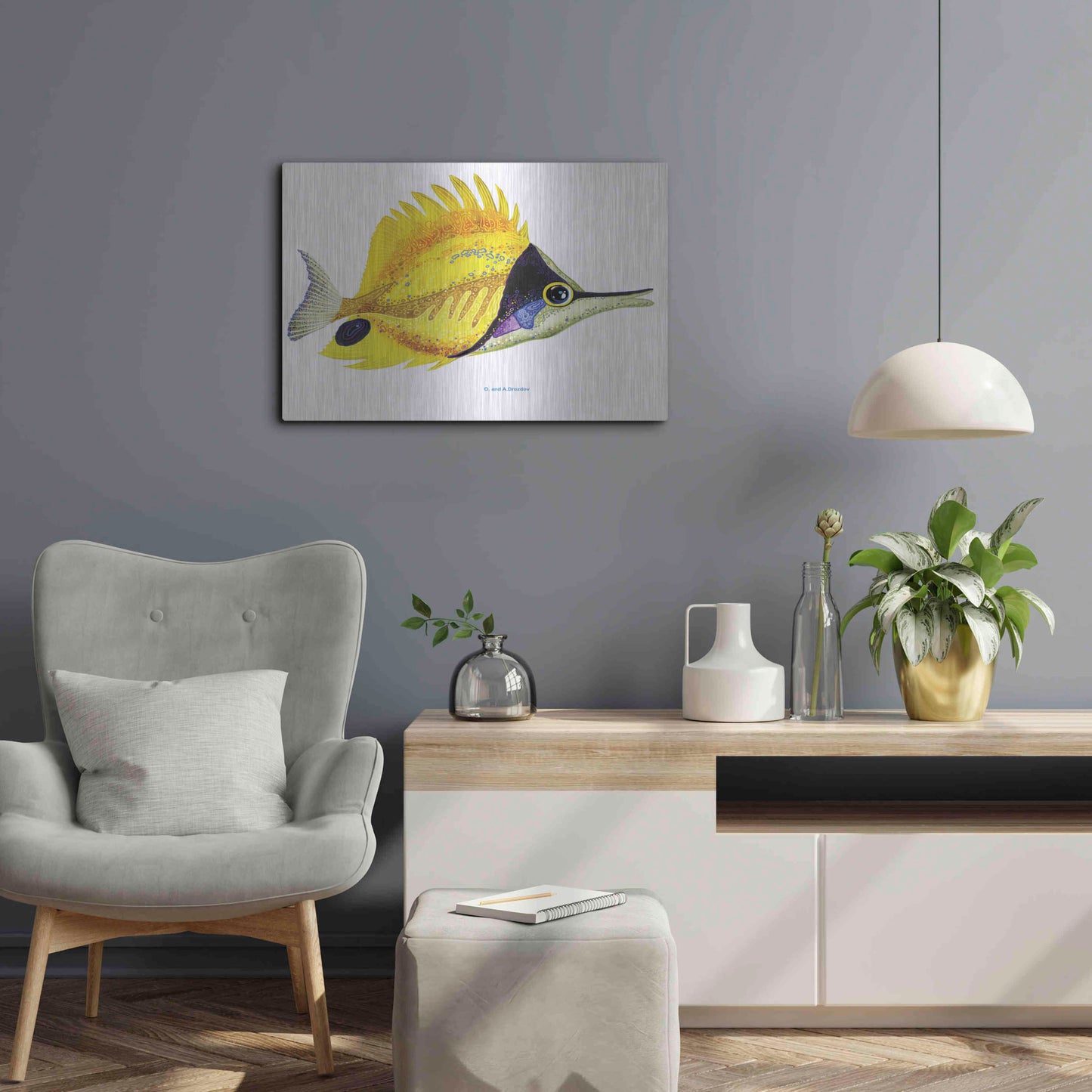 Luxe Metal Art 'Fish 5 Red Yellow' by Olga and Alexey Drozdov, Metal Wall Art,24x16