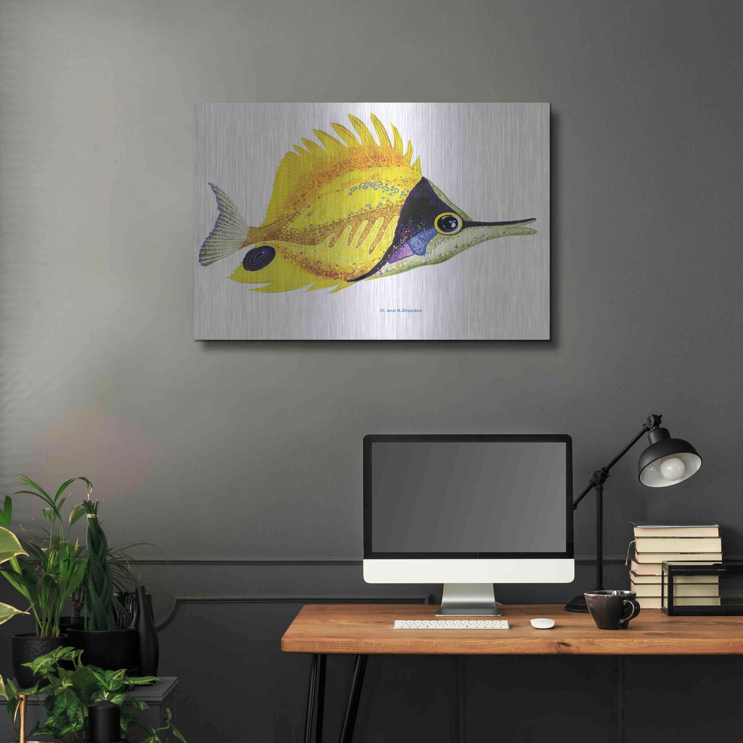 Luxe Metal Art 'Fish 5 Red Yellow' by Olga and Alexey Drozdov, Metal Wall Art,36x24