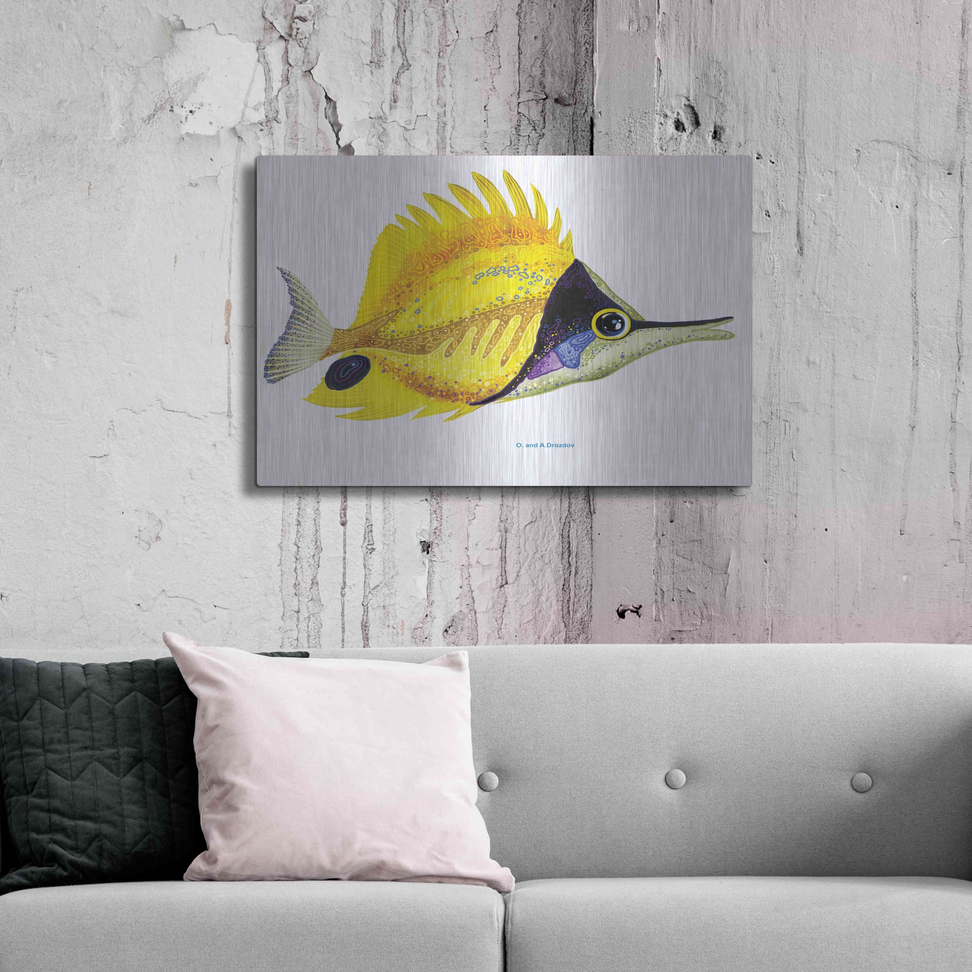 Luxe Metal Art 'Fish 5 Red Yellow' by Olga and Alexey Drozdov, Metal Wall Art,36x24