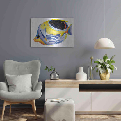 Luxe Metal Art 'Fish 5 Blue Yellow' by Olga and Alexey Drozdov, Metal Wall Art,24x16