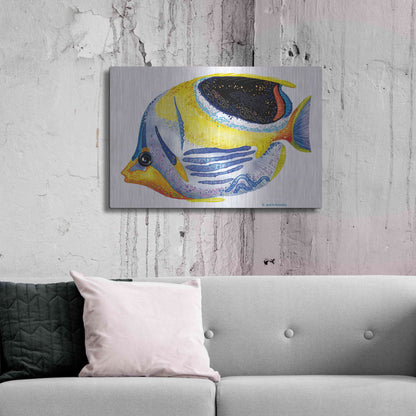 Luxe Metal Art 'Fish 5 Blue Yellow' by Olga and Alexey Drozdov, Metal Wall Art,36x24