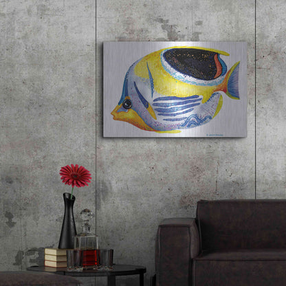 Luxe Metal Art 'Fish 5 Blue Yellow' by Olga and Alexey Drozdov, Metal Wall Art,36x24