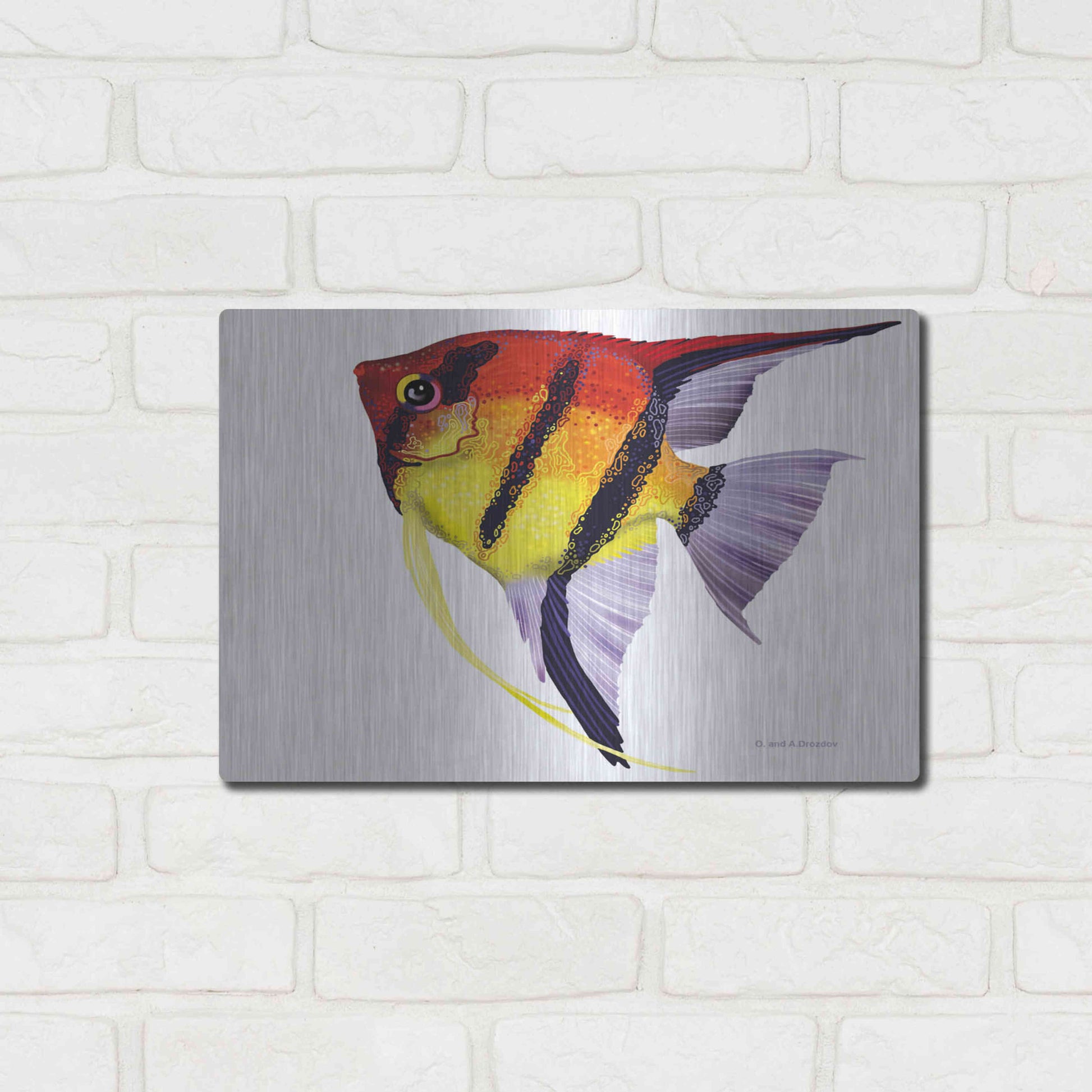 Luxe Metal Art 'Fish 4 Red Yellow' by Olga and Alexey Drozdov, Metal Wall Art,16x12