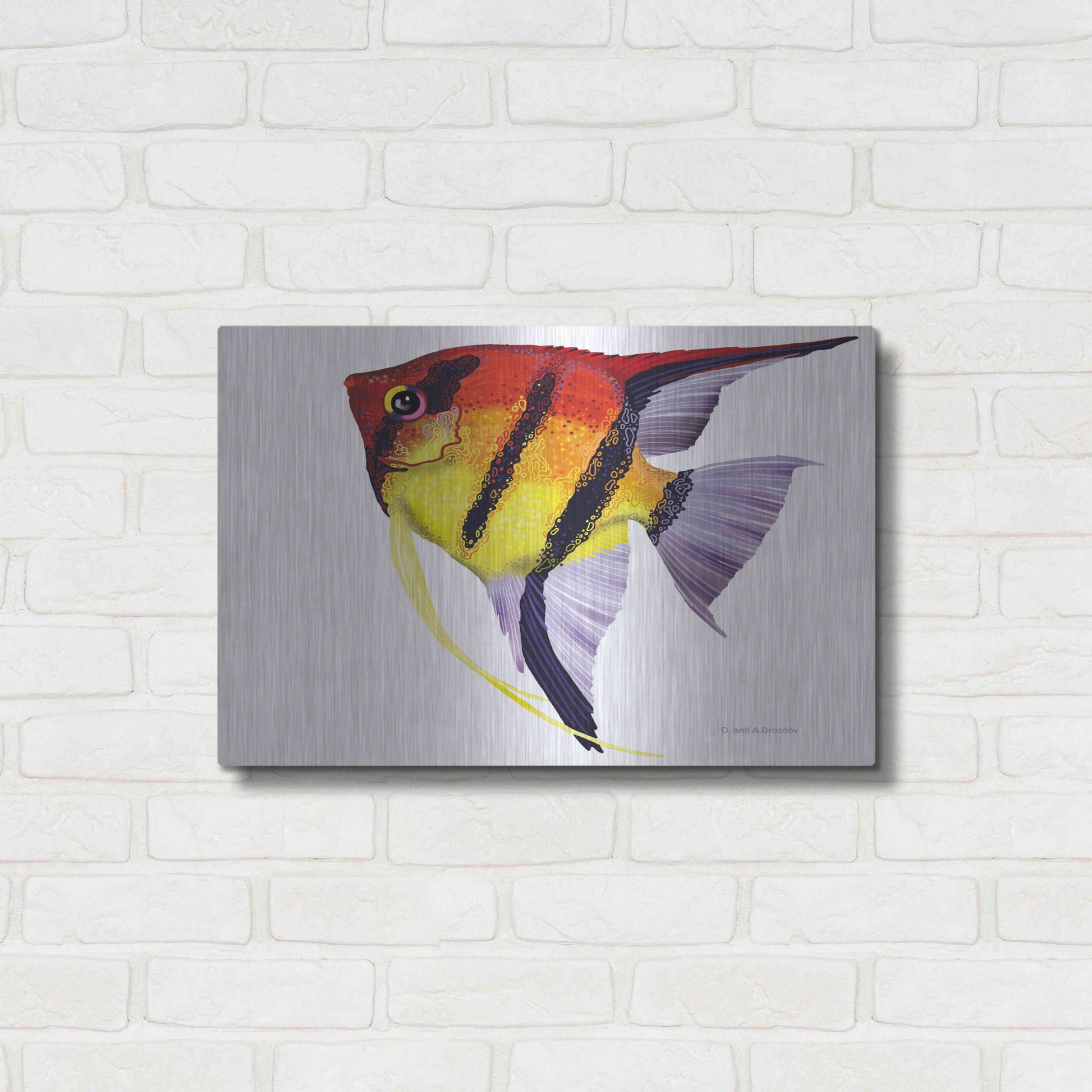 Luxe Metal Art 'Fish 4 Red Yellow' by Olga and Alexey Drozdov, Metal Wall Art,24x16