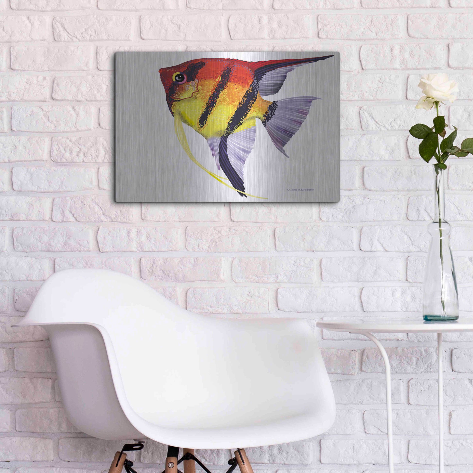 Luxe Metal Art 'Fish 4 Red Yellow' by Olga and Alexey Drozdov, Metal Wall Art,24x16