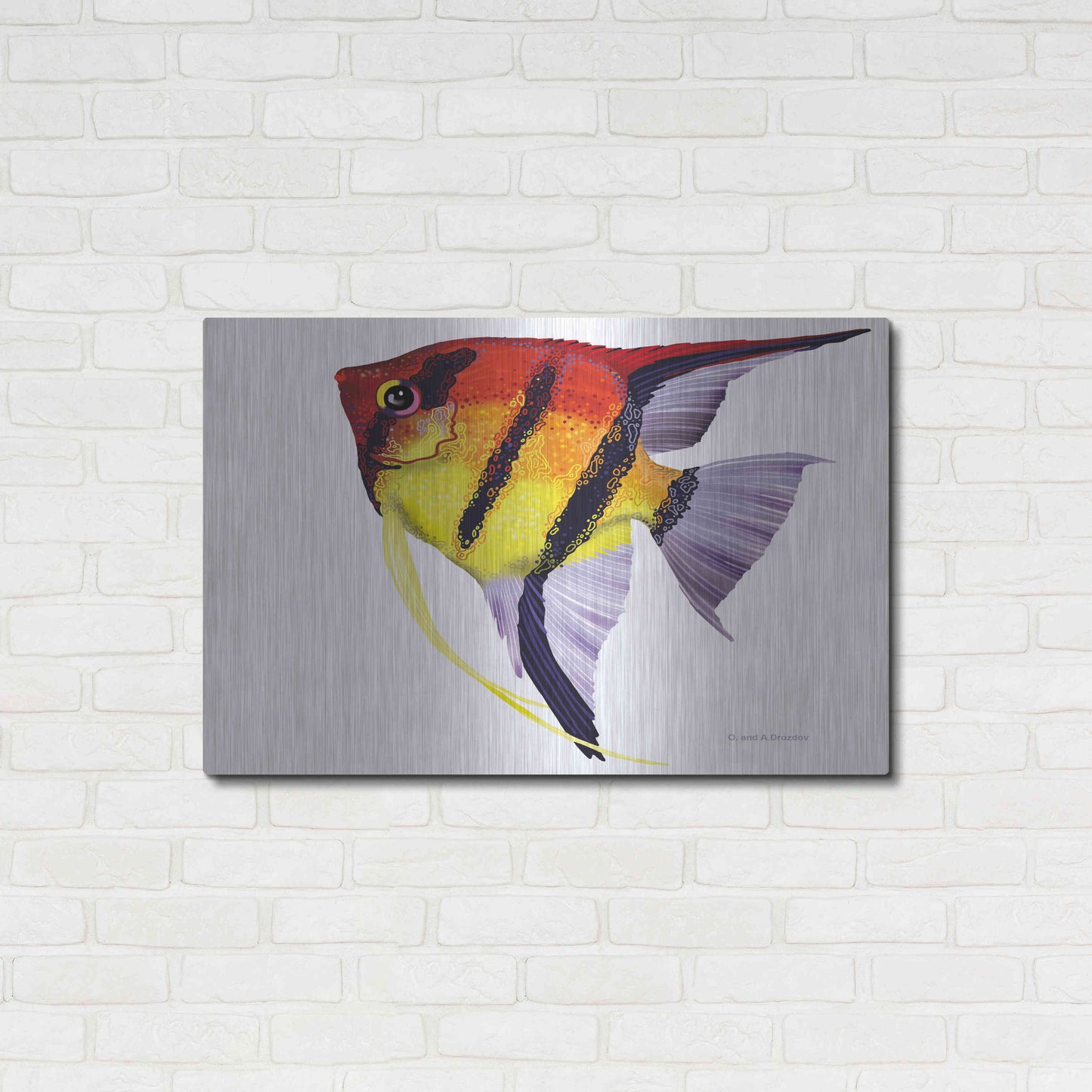 Luxe Metal Art 'Fish 4 Red Yellow' by Olga and Alexey Drozdov, Metal Wall Art,36x24