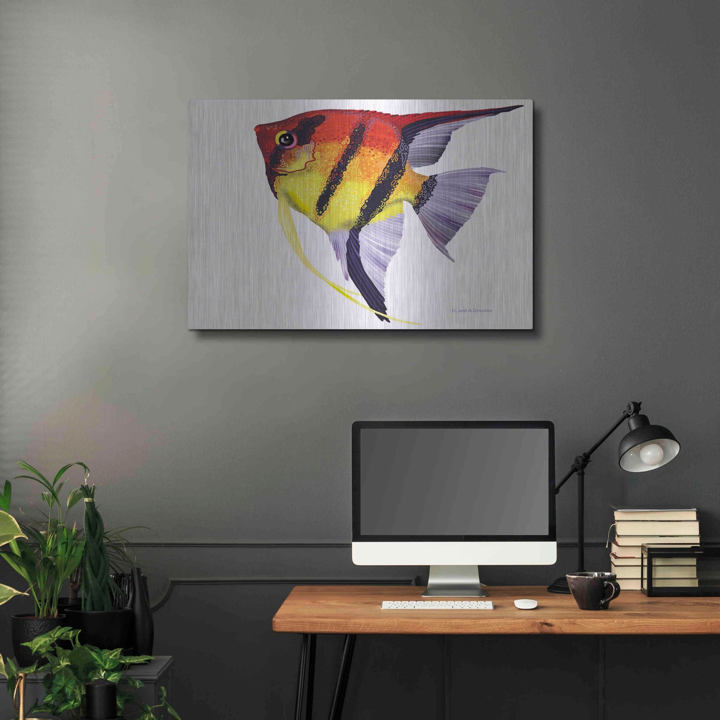 Luxe Metal Art 'Fish 4 Red Yellow' by Olga and Alexey Drozdov, Metal Wall Art,36x24