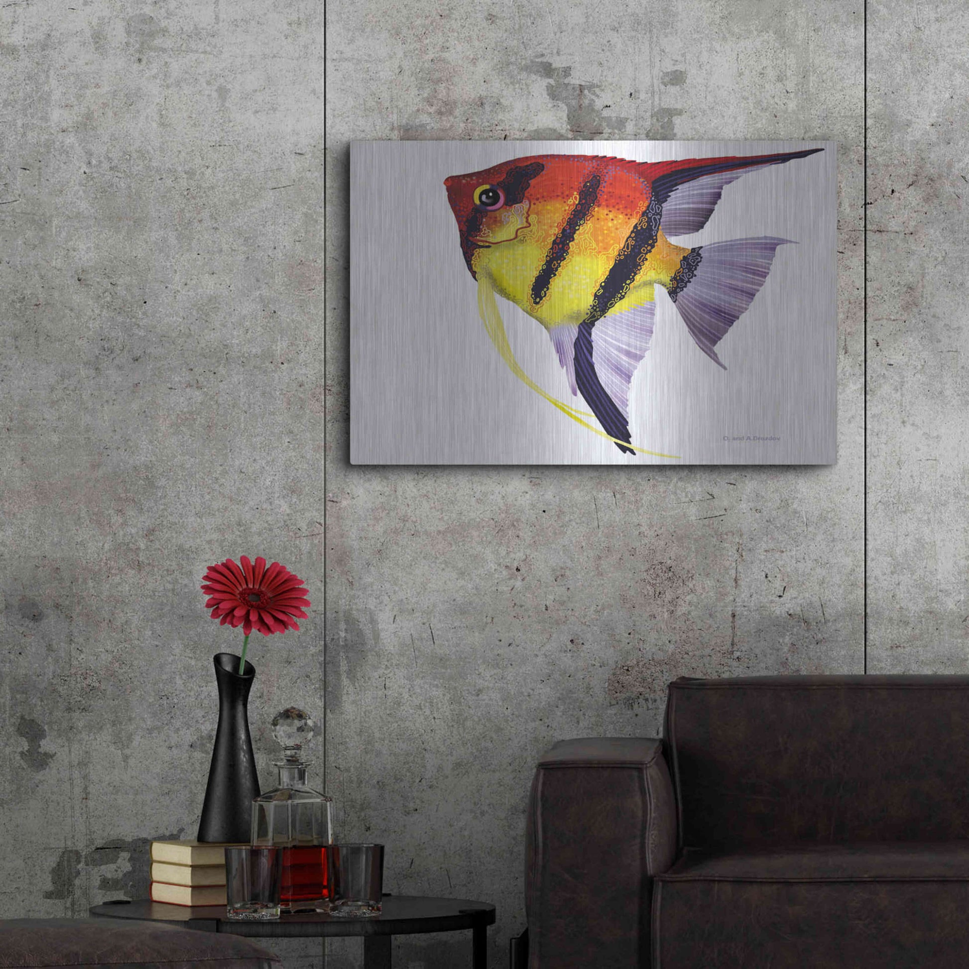 Luxe Metal Art 'Fish 4 Red Yellow' by Olga and Alexey Drozdov, Metal Wall Art,36x24