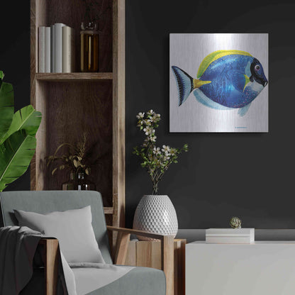 Luxe Metal Art 'Fish 4 Blue Yellow' by Olga and Alexey Drozdov, Metal Wall Art,24x24